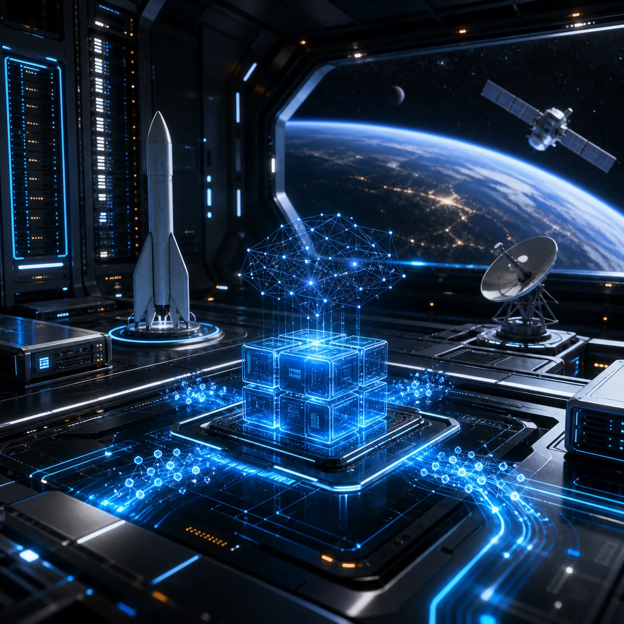 Orbital server bay representing Grok AI compute billing
